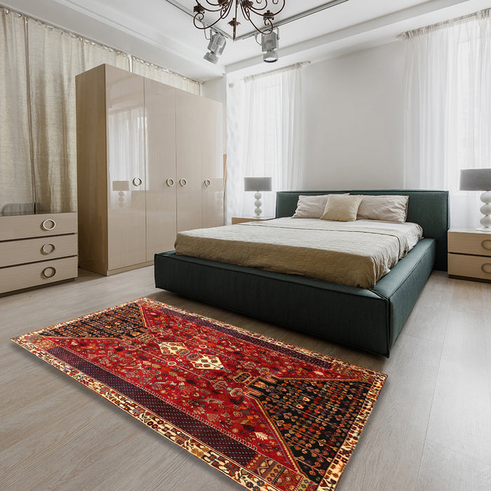 Machine Washable Traditional Tomato Red Rug in a Bedroom, wshtr837
