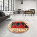 Round Machine Washable Traditional Fire Brick Red Rug in a Office, wshtr839