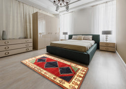 Traditional Fire Brick Red Persian Rug in a Bedroom, tr839
