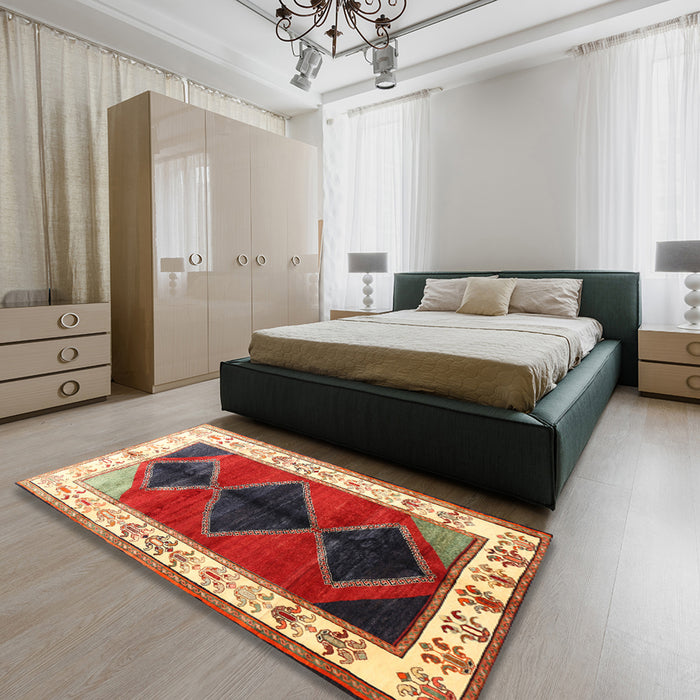 Traditional Fire Brick Red Persian Rug in a Bedroom, tr839