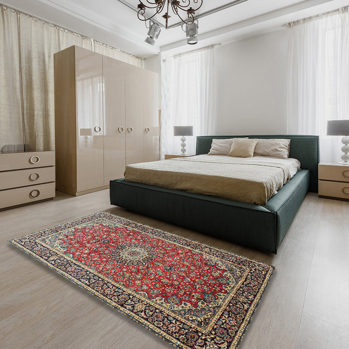Machine Washable Traditional Camel Brown Rug in a Bedroom, wshtr83