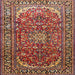 Round Machine Washable Traditional Saffron Red Rug, wshtr840