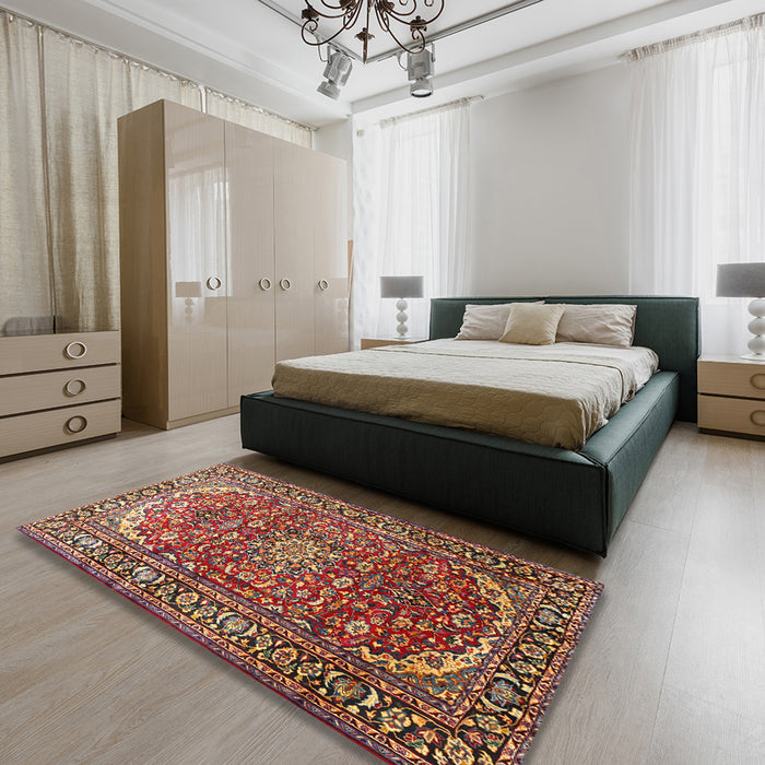 Machine Washable Traditional Saffron Red Rug in a Bedroom, wshtr840