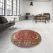 Round Traditional Saffron Red Persian Rug in a Office, tr840