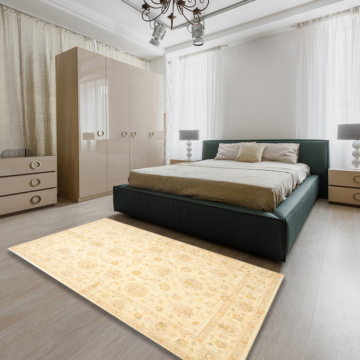 Machine Washable Traditional Gold Rug in a Bedroom, wshtr844