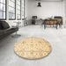 Round Machine Washable Traditional Brown Gold Rug in a Office, wshtr845