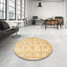 Round Machine Washable Traditional Mustard Yellow Rug in a Office, wshtr847