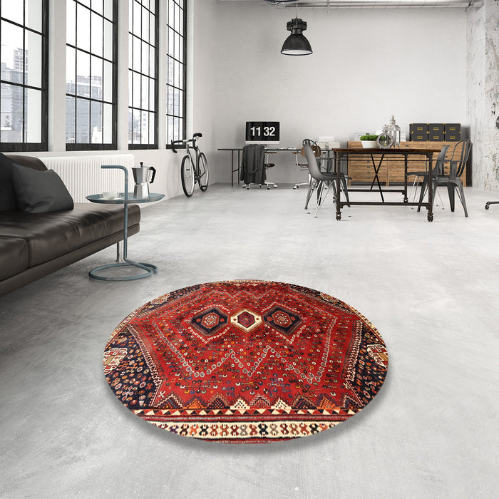 Round Machine Washable Traditional Rust Pink Rug in a Office, wshtr849