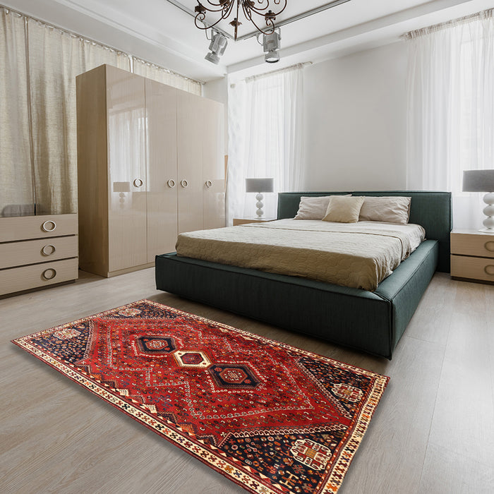 Machine Washable Traditional Rust Pink Rug in a Bedroom, wshtr849