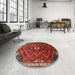 Round Traditional Rust Pink Persian Rug in a Office, tr849