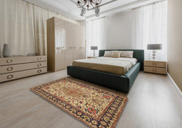Traditional Dark Sienna Brown Persian Rug in a Bedroom, tr84