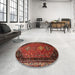 Round Machine Washable Traditional Tomato Red Rug in a Office, wshtr850