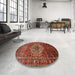 Round Machine Washable Traditional Tomato Red Rug in a Office, wshtr852