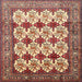 Round Machine Washable Traditional Brown Red Rug, wshtr853