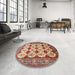 Round Traditional Brown Red Persian Rug in a Office, tr853