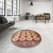 Round Machine Washable Traditional Brown Red Rug in a Office, wshtr853