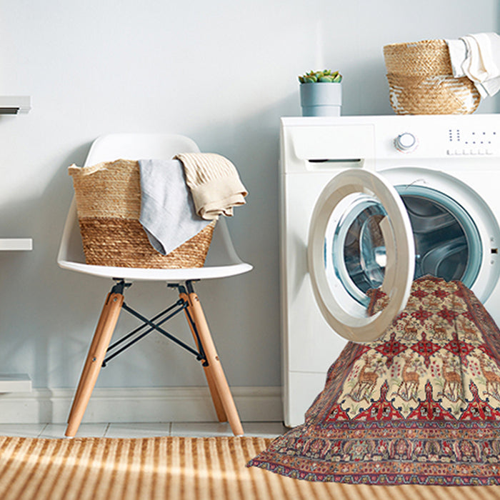Machine Washable Traditional Brown Red Rug in a Washing Machine, wshtr853