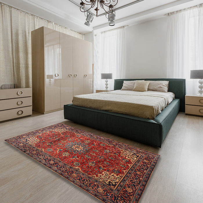 Traditional Rust Pink Persian Rug in a Bedroom, tr854