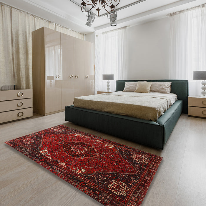 Machine Washable Traditional Tomato Red Rug in a Bedroom, wshtr855