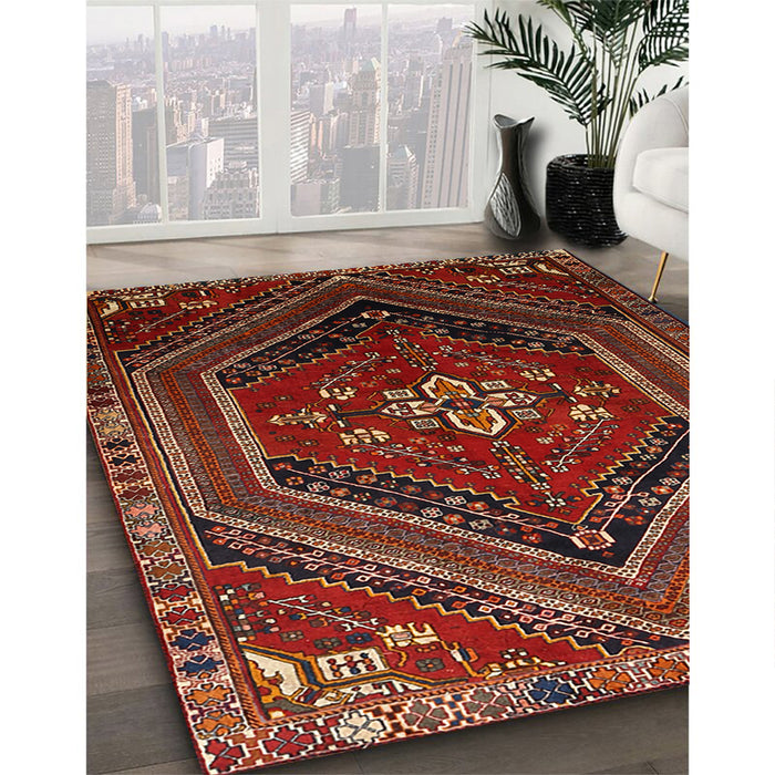 Traditional Sienna Brown Persian Rug in Family Room, tr856