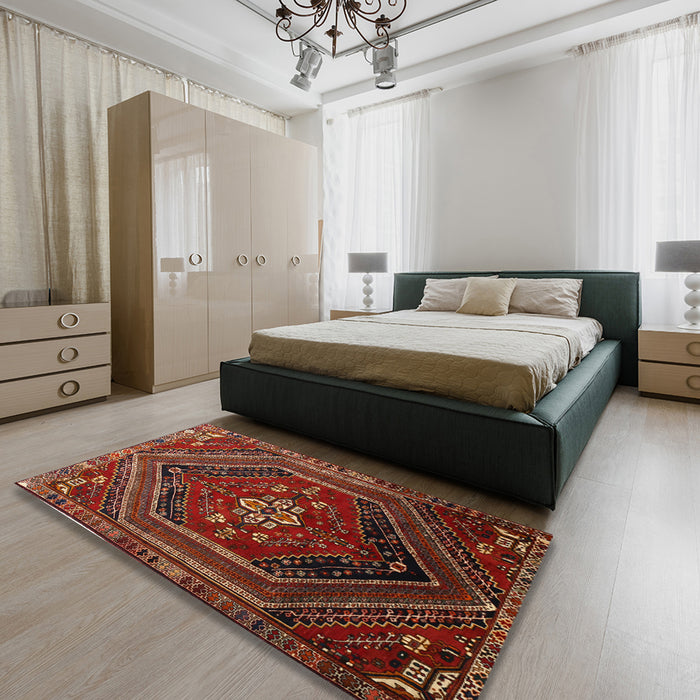 Machine Washable Traditional Sienna Brown Rug in a Bedroom, wshtr856