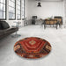 Round Machine Washable Traditional Tomato Red Rug in a Office, wshtr862