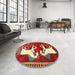 Round Machine Washable Traditional Orange Brown Rug in a Office, wshtr863