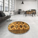 Round Machine Washable Traditional Dark Orange Rug in a Office, wshtr864