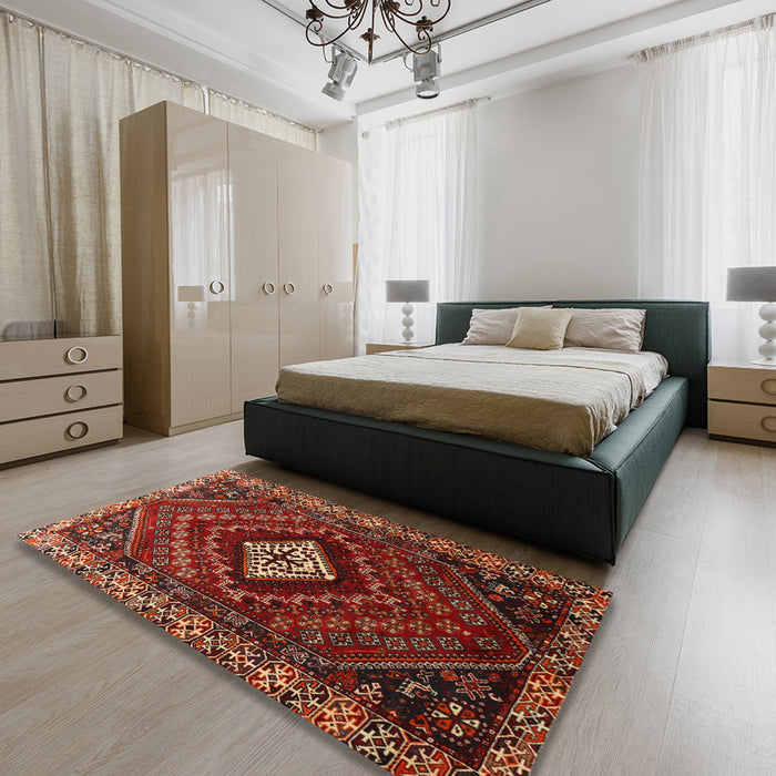 Machine Washable Traditional Tomato Red Rug in a Bedroom, wshtr865