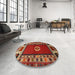 Round Machine Washable Traditional Red Rug in a Office, wshtr866