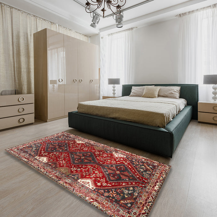 Traditional Orange Salmon Pink Persian Rug in a Bedroom, tr867