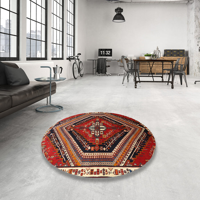 Round Traditional Dark Almond Brown Persian Rug in a Office, tr869
