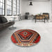 Round Machine Washable Traditional Dark Almond Brown Rug in a Office, wshtr869