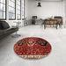 Round Machine Washable Traditional Tomato Red Rug in a Office, wshtr871