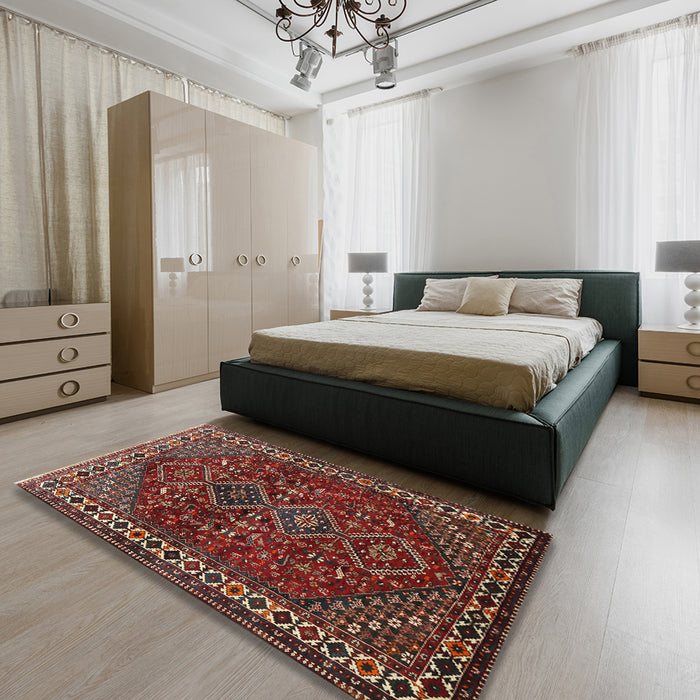 Traditional Dark Almond Brown Persian Rug in a Bedroom, tr872