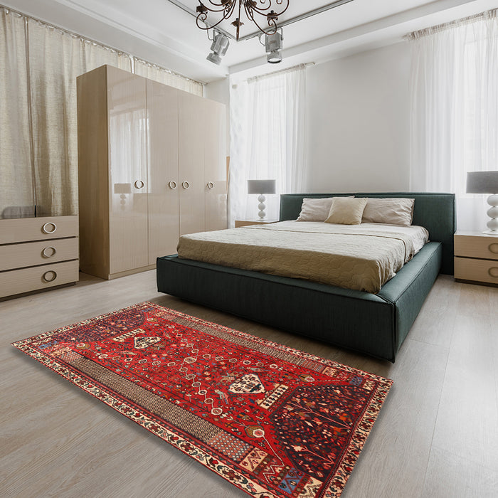 Machine Washable Traditional Gold Brown Rug in a Bedroom, wshtr879