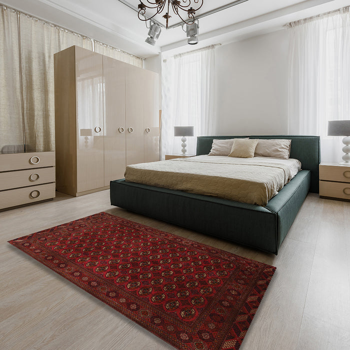 Traditional Crimson Red Persian Rug in a Bedroom, tr87