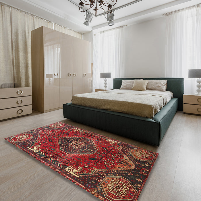 Machine Washable Traditional Brown Rug in a Bedroom, wshtr880