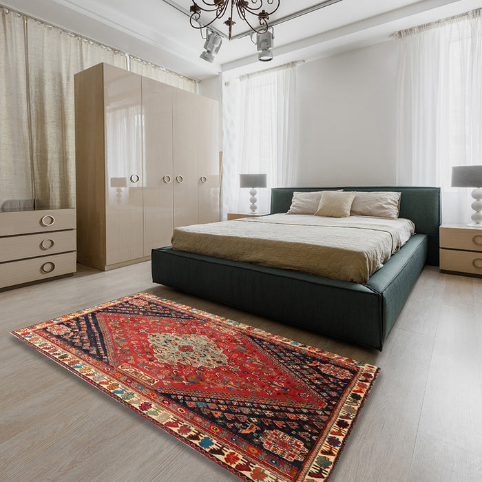 Traditional Orange Salmon Pink Persian Rug in a Bedroom, tr881