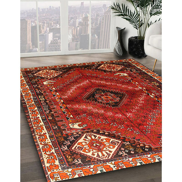 Traditional Gold Brown Persian Rug in Family Room, tr882