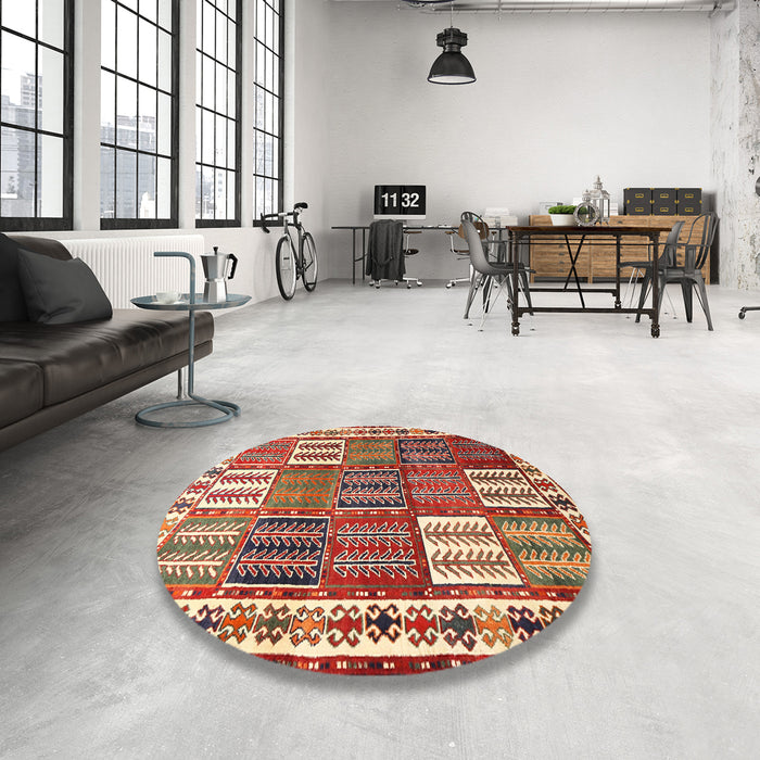 Round Machine Washable Traditional Red Rug in a Office, wshtr883