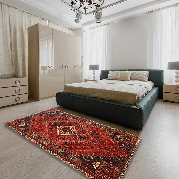 Traditional Sienna Brown Persian Rug in a Bedroom, tr885