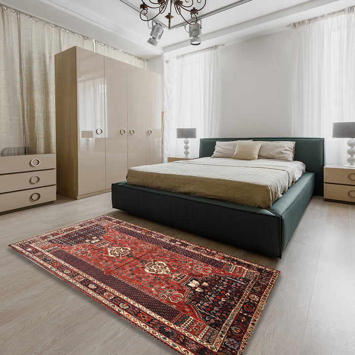 Traditional Saffron Red Persian Rug in a Bedroom, tr887