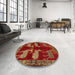 Round Machine Washable Traditional Red Rug in a Office, wshtr888