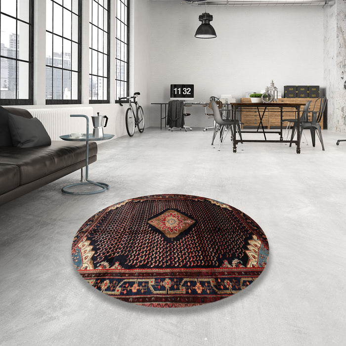 Round Traditional Reddish Brown Medallion Rug in a Office, tr88