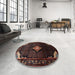 Round Traditional Reddish Brown Medallion Rug in a Office, tr88