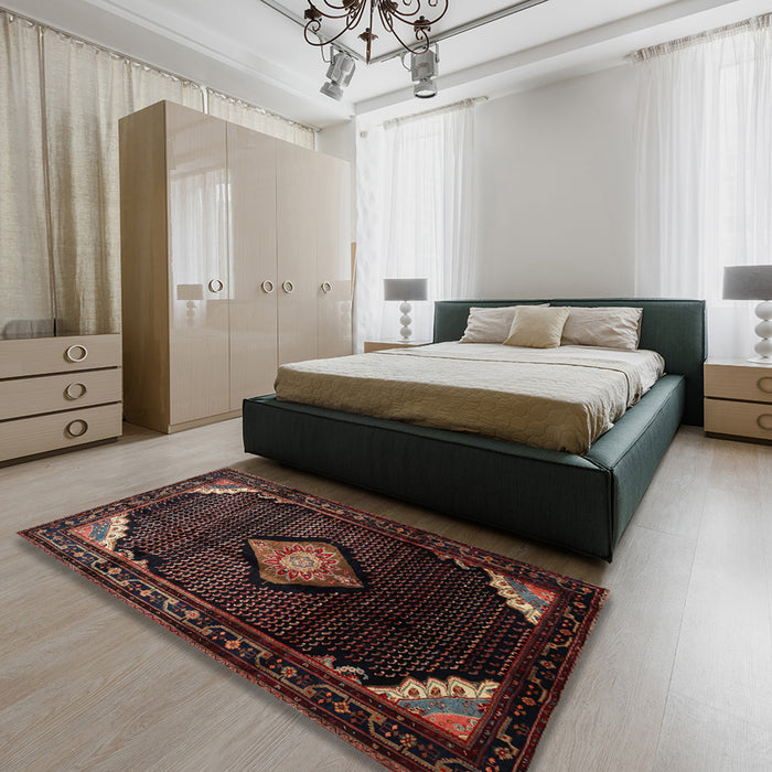 Machine Washable Traditional Sepia Brown Rug in a Bedroom, wshtr88