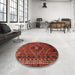 Round Machine Washable Traditional Tomato Red Rug in a Office, wshtr890