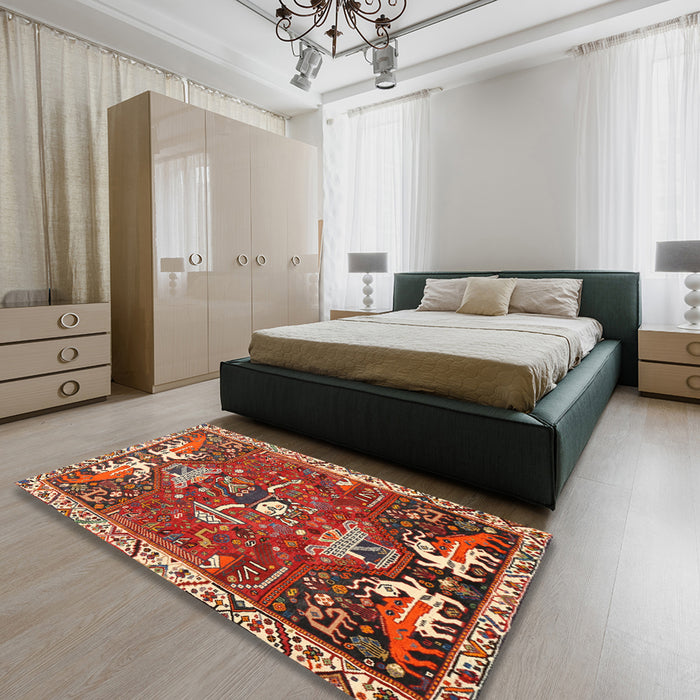 Traditional Orange Brown Animal Rug in a Bedroom, tr894
