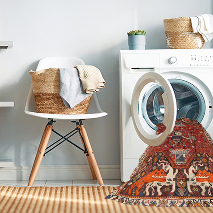 Machine Washable Traditional Orange Brown Rug in a Washing Machine, wshtr894